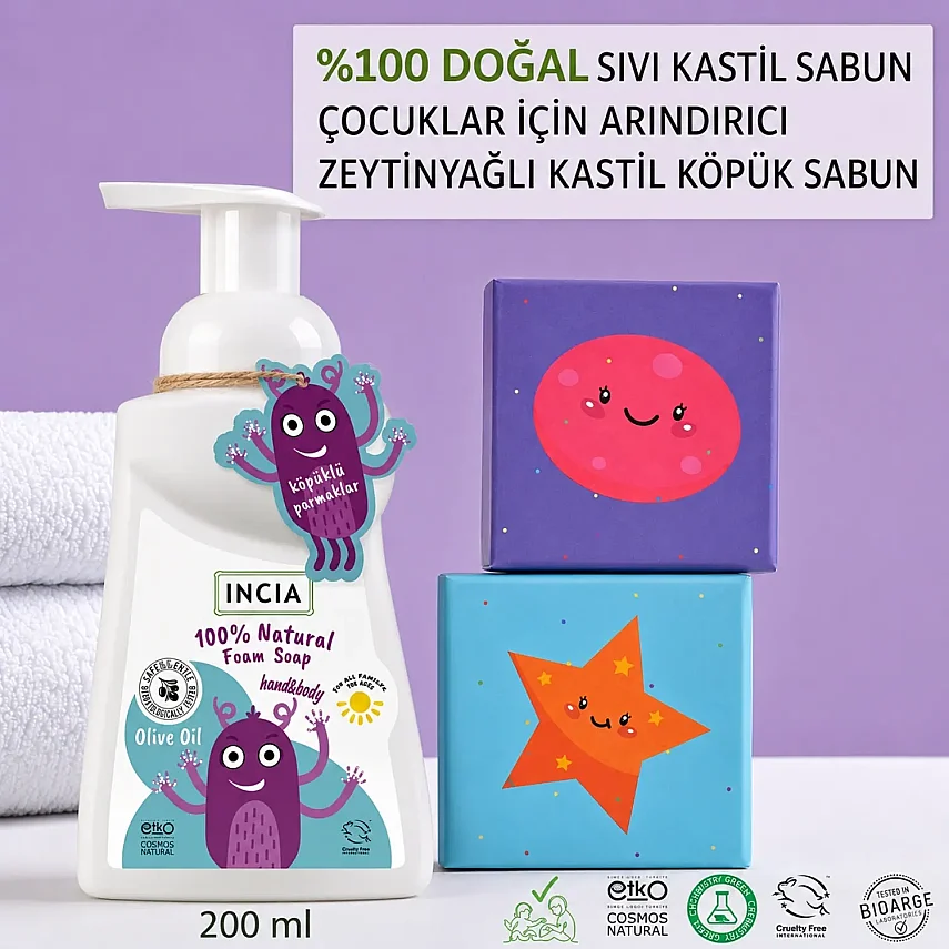 Incia Kids Zeytinyağlı Köpük Sabun 200 ml - 3