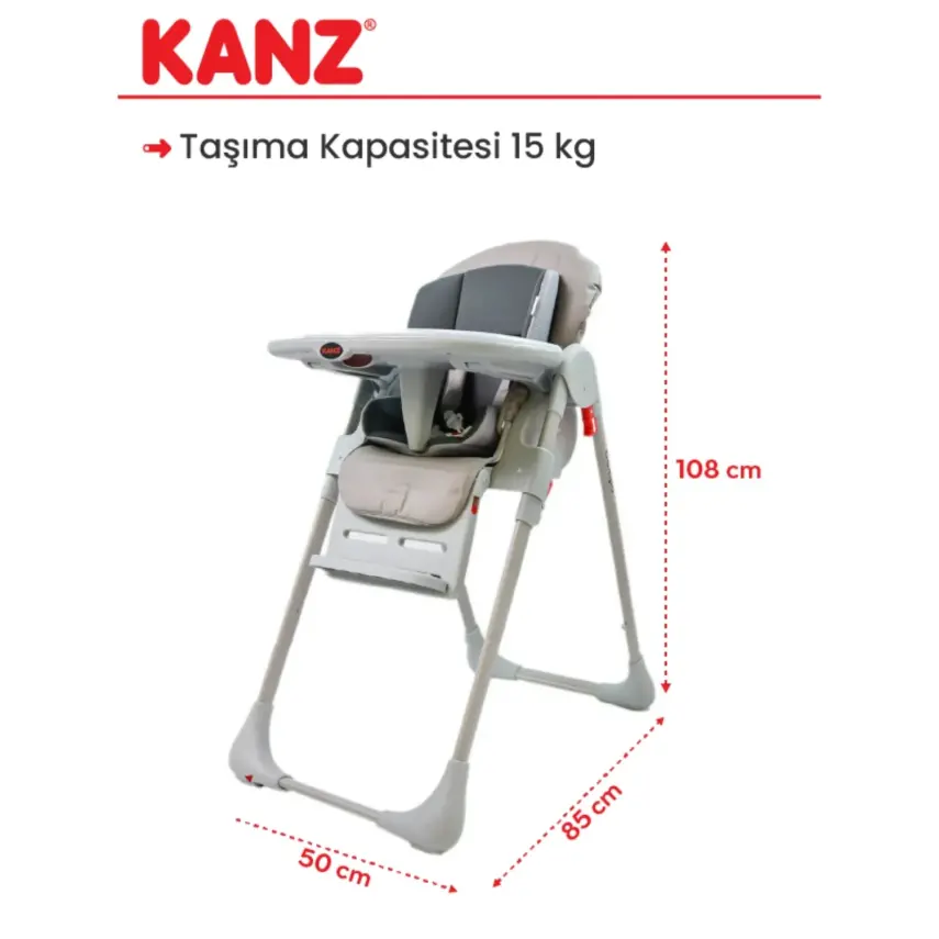 Kanz Campo Mama Sandalyesi Portatif Kolay Katlanır Yükseklik Ayarlı Tekerlekli İç Pedli Grey - 11