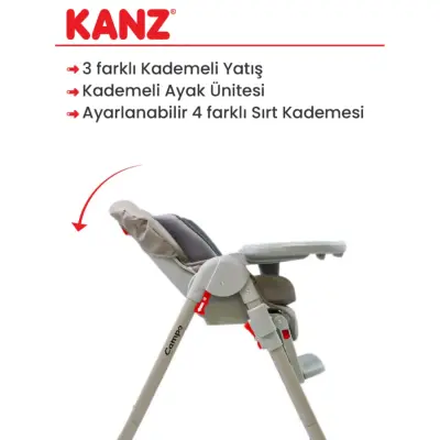 Kanz Campo Mama Sandalyesi Portatif Kolay Katlanır Yükseklik Ayarlı Tekerlekli İç Pedli Grey - 13