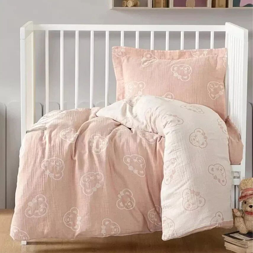 Kanz Jakarlı Müslin Bebek Nevresim Takımı Bearpudra 100x150 - 1