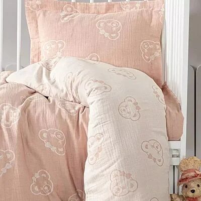 Kanz Jakarlı Müslin Bebek Nevresim Takımı Bearpudra 100x150 (1)
