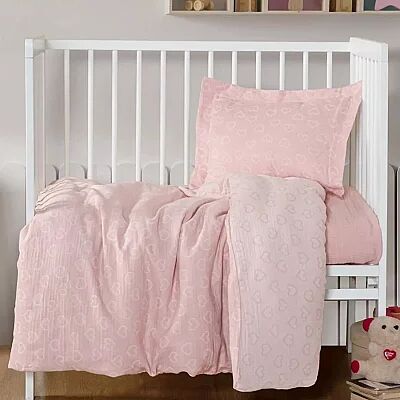 Kanz Jakarlı Müslin Bebek Nevresim Takımı Heartpembe 100x150