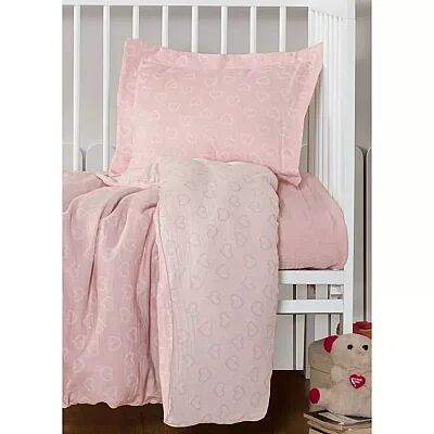 Kanz Jakarlı Müslin Bebek Nevresim Takımı Heartpembe 100x150 (1)