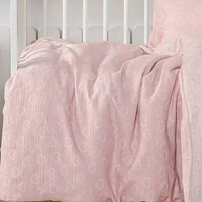 Kanz Jakarlı Müslin Bebek Nevresim Takımı Heartpembe 100x150 - 3