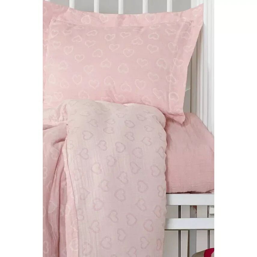 Kanz Jakarlı Müslin Bebek Nevresim Takımı Heartpembe 100x150 - 4