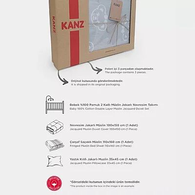 Kanz Jakarlı Müslin Bebek Nevresim Takımı Heartpembe 100x150 - 5