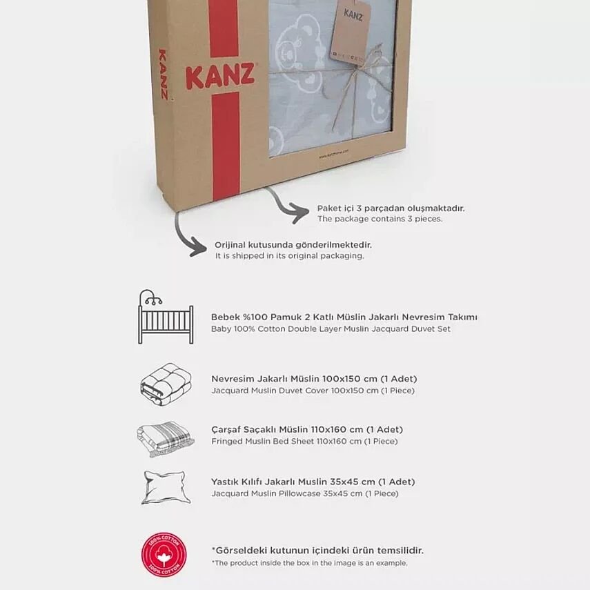 Kanz Jakarlı Müslin Bebek Nevresim Takımı Heartpembe 100x150 - 5