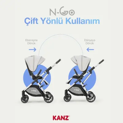 Kanz N-Go Çift Yönlü Tek Elle Katlanabilen Travel Sistem Bebek Arabası Bej - 4