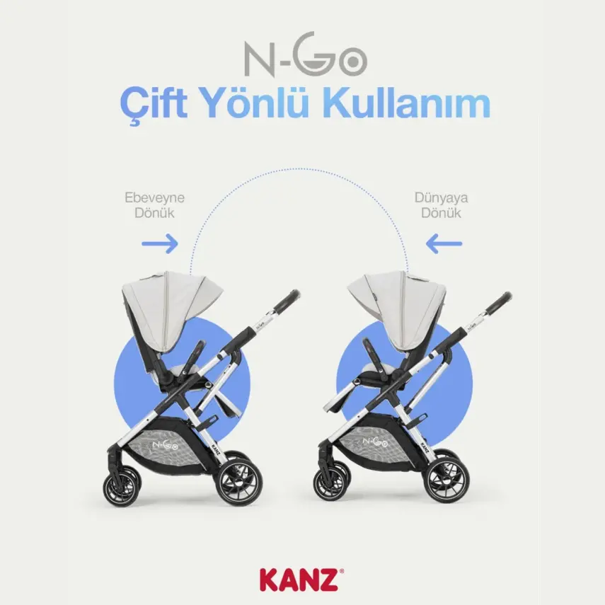 Kanz N-Go Çift Yönlü Tek Elle Katlanabilen Travel Sistem Bebek Arabası Bej - 4