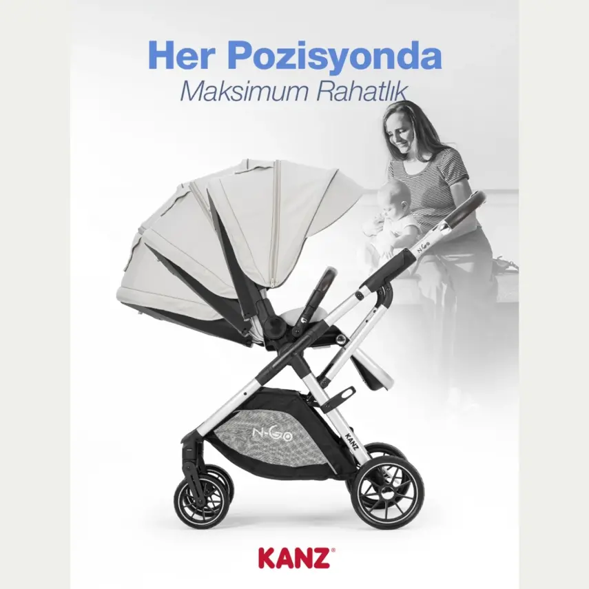 Kanz N-Go Çift Yönlü Tek Elle Katlanabilen Travel Sistem Bebek Arabası Bej - 25