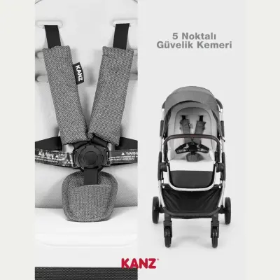 Kanz N-Go Çift Yönlü Tek Elle Katlanabilen Travel Sistem Bebek Arabası Gri - 12