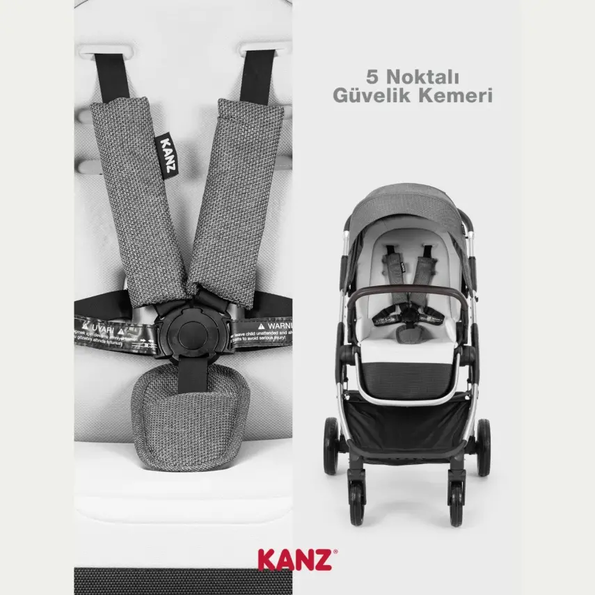 Kanz N-Go Çift Yönlü Tek Elle Katlanabilen Travel Sistem Bebek Arabası Gri - 12