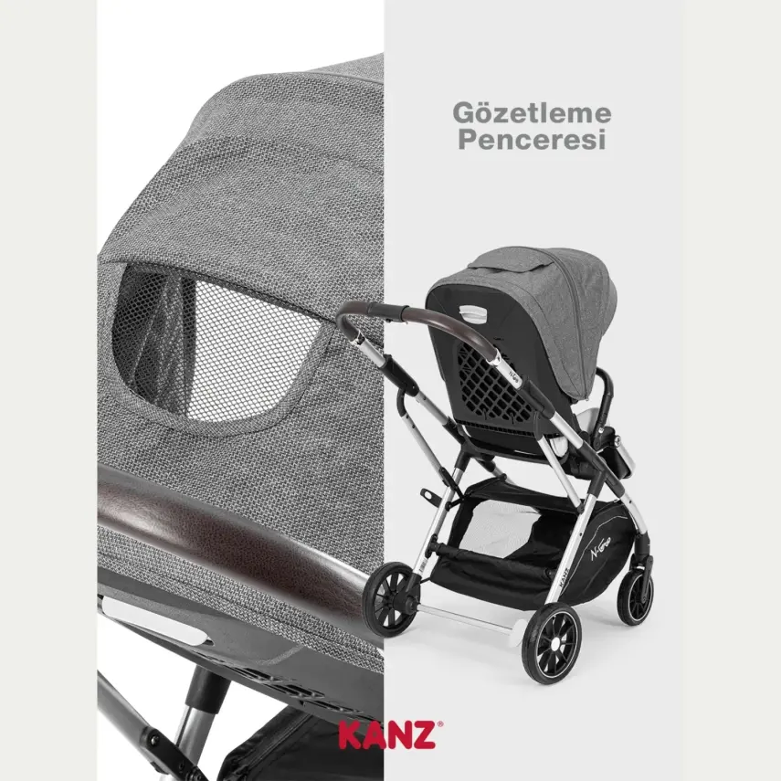 Kanz N-Go Çift Yönlü Tek Elle Katlanabilen Travel Sistem Bebek Arabası Gri - 19