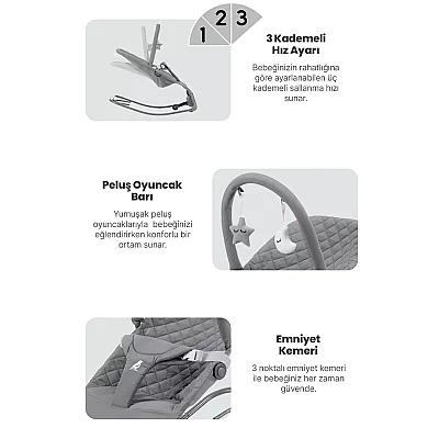 Kanz Robin Elektrikli Pilli Ana Kucağı Cool Grey - 3