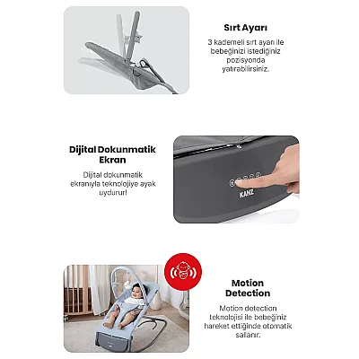 Kanz Robin Elektrikli Pilli Ana Kucağı Cool Grey - 4