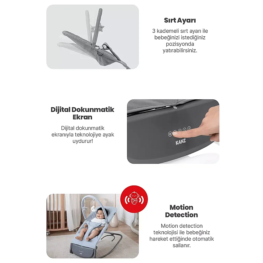 Kanz Robin Elektrikli Pilli Ana Kucağı Cool Grey - 4