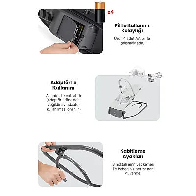 Kanz Robin Elektrikli Pilli Ana Kucağı Grey Green - 5