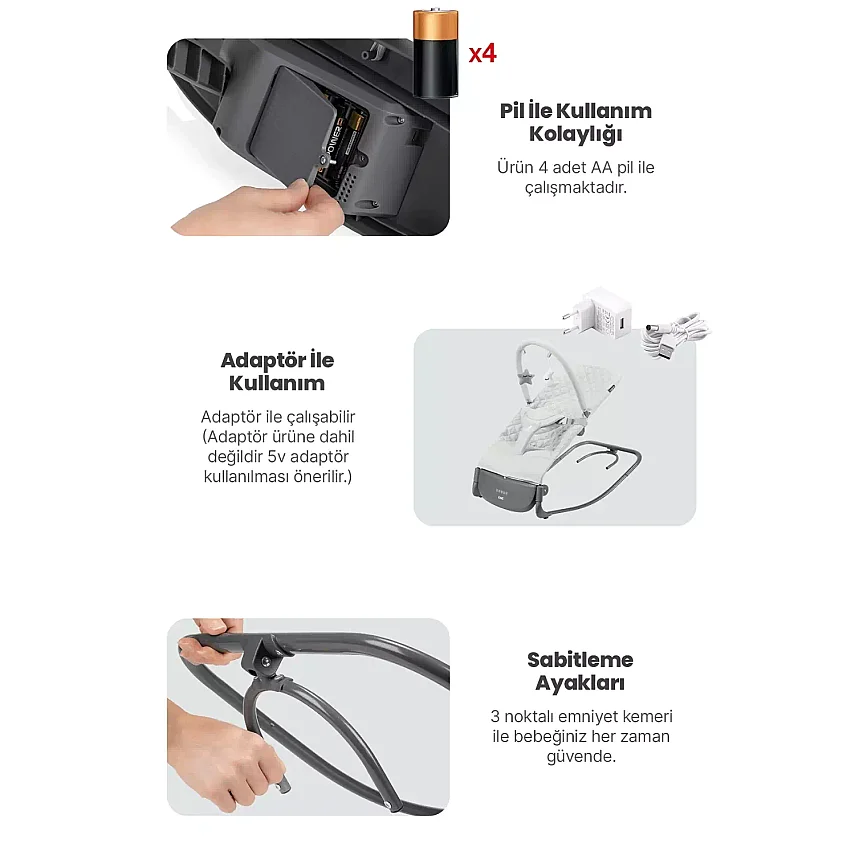 Kanz Robin Elektrikli Pilli Ana Kucağı Grey Green - 5