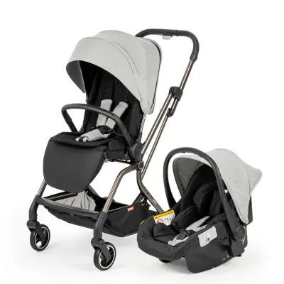 Kanz Smart Çift Yönlü Tek Elle Kapanır Kompakt Travel Sistem Bebek Arabası Gri (1)
