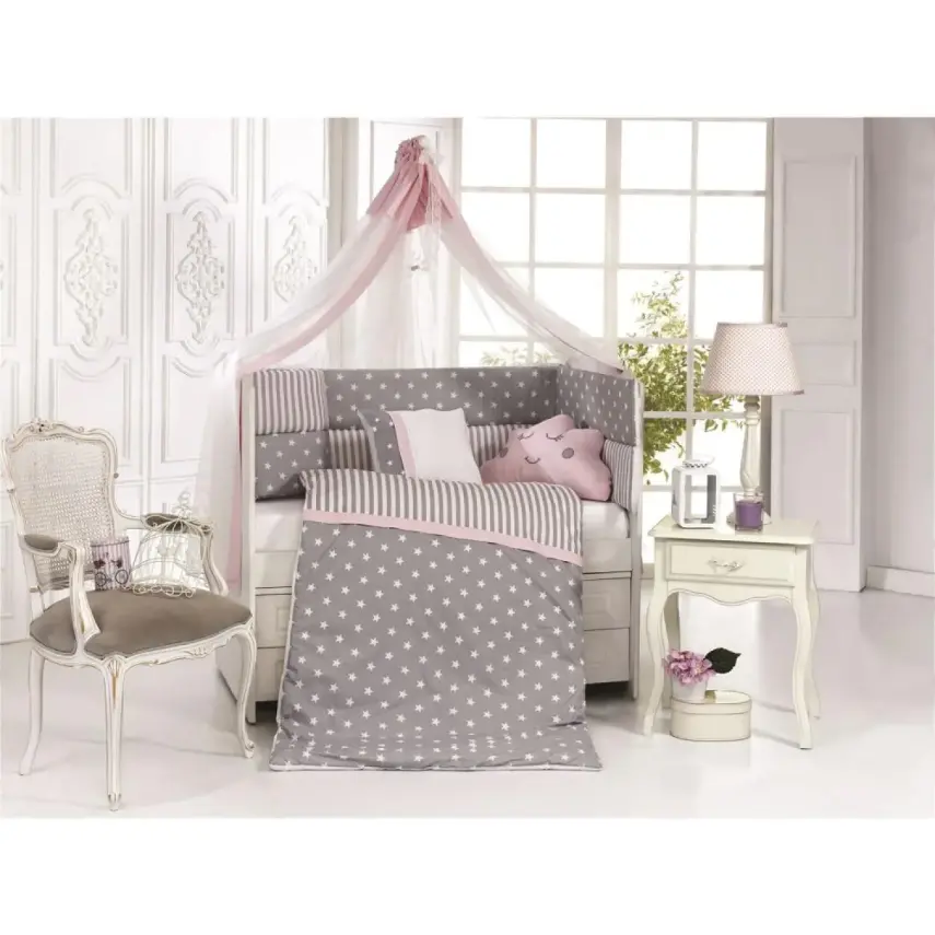 Kanz Softy Bebek Uyku Seti Pembe-Gri 75x130 - 2