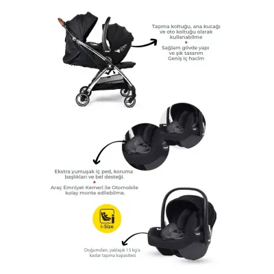 Kanz Xflip Tek Elle Kapanabilir Kompakt Travel Sistem Bebek Arabası Deeply Black - 3