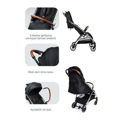 Kanz Xflip Tek Elle Kapanabilir Kompakt Travel Sistem Bebek Arabası Deeply Black - 4