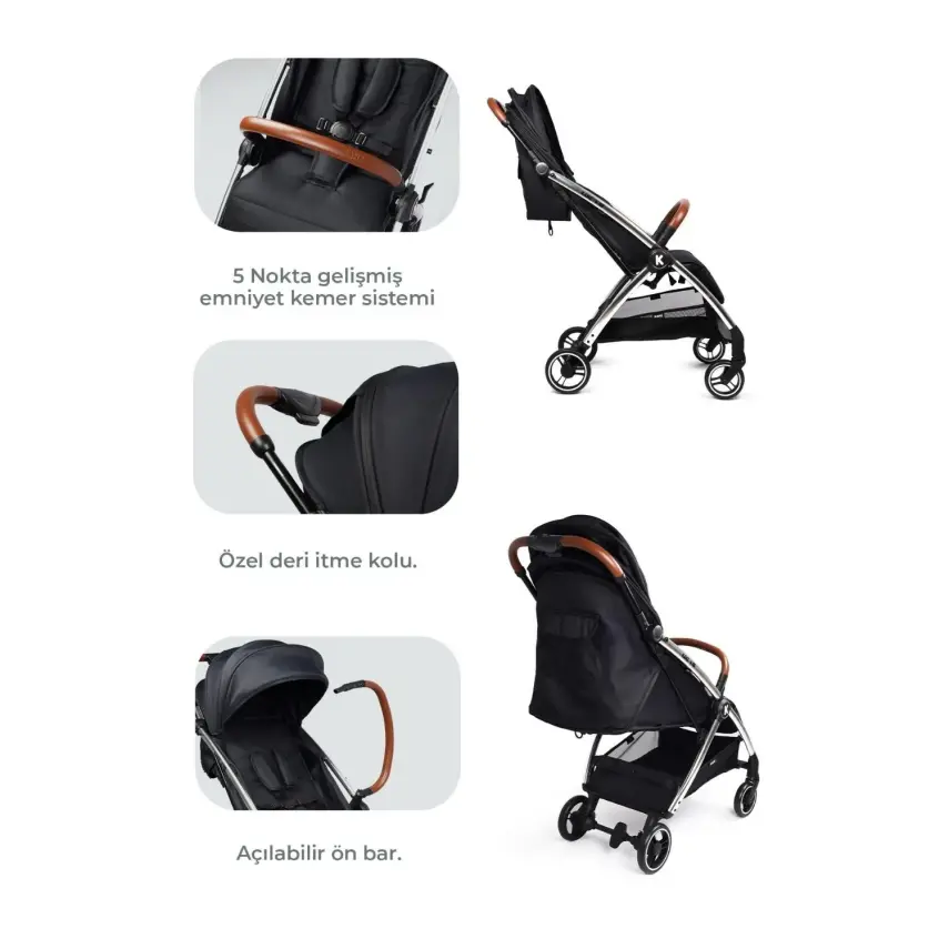 Kanz Xflip Tek Elle Kapanabilir Kompakt Travel Sistem Bebek Arabası Deeply Black - 4