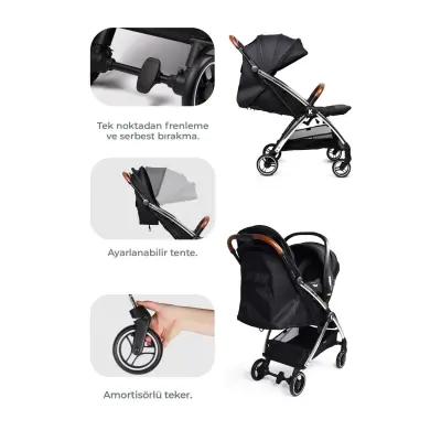 Kanz Xflip Tek Elle Kapanabilir Kompakt Travel Sistem Bebek Arabası Deeply Black - 5