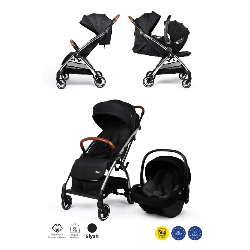 Kanz Xflip Tek Elle Kapanabilir Kompakt Travel Sistem Bebek Arabası Deeply Black - 2