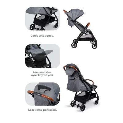 Kanz Xflop Tek Elle Otomatik Katlanır Kompakt Kabin Bebek Arabası Dark Grey - 5