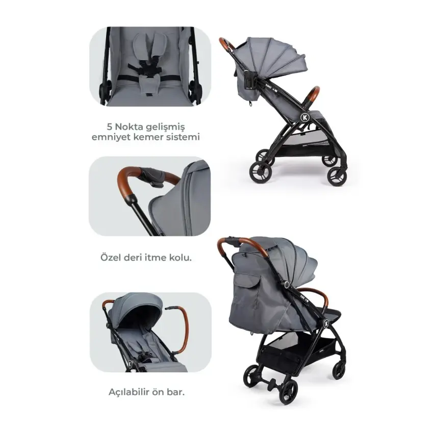 Kanz Xflop Tek Elle Otomatik Katlanır Kompakt Kabin Bebek Arabası Dark Grey - 7