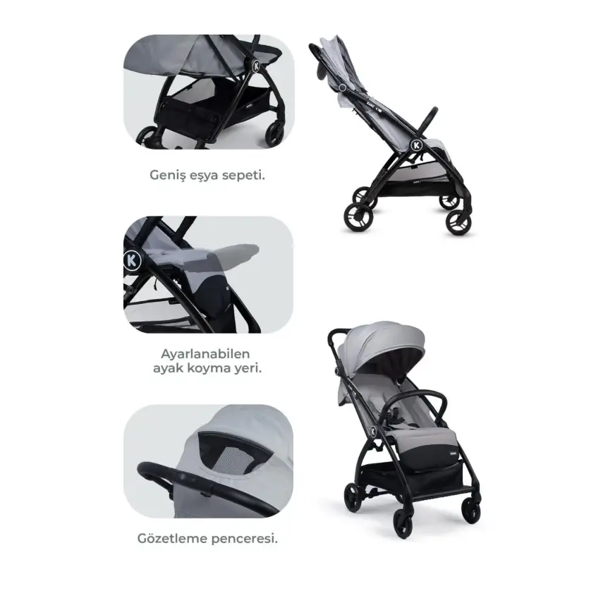 Kanz Xflop Tek Elle Otomatik Katlanır Kompakt Kabin Bebek Arabası Ultimate Grey - 5