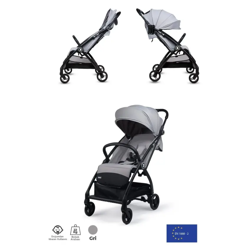 Kanz Xflop Tek Elle Otomatik Katlanır Kompakt Kabin Bebek Arabası Ultimate Grey - 4