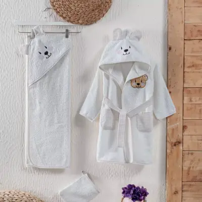 Kidboo Bornoz Seti 3lü Ayıcık Krem