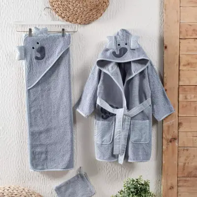 Kidboo Bornoz Seti 3lü Fil Gri