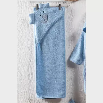 Kidboo Bornoz Seti 3lü Fil Mavi (1)