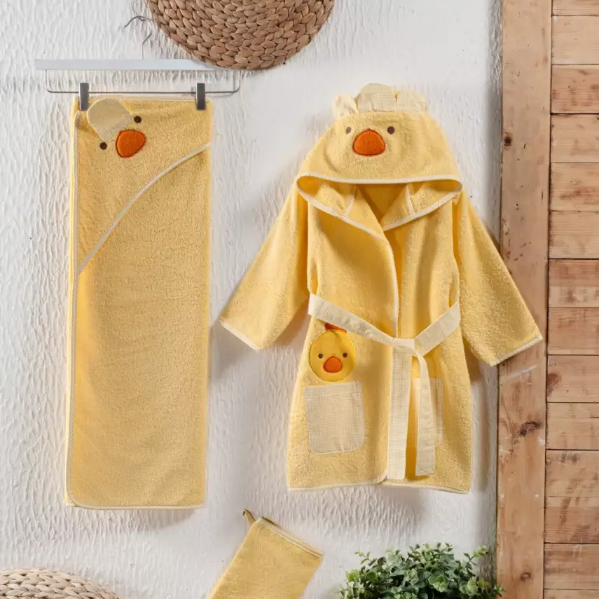 Kidboo Bornoz Seti 3lü Ördek Sarı - 1