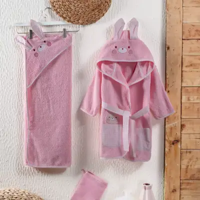 Kidboo Bornoz Seti 3lü Tavşan Pembe