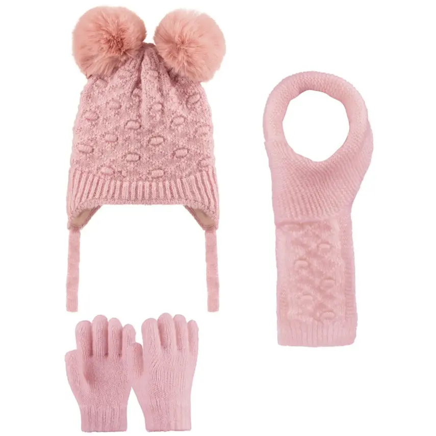 Kitti Eldiven Atkı Bere Takım 1-4 Yaş Açık Pembe  - 1