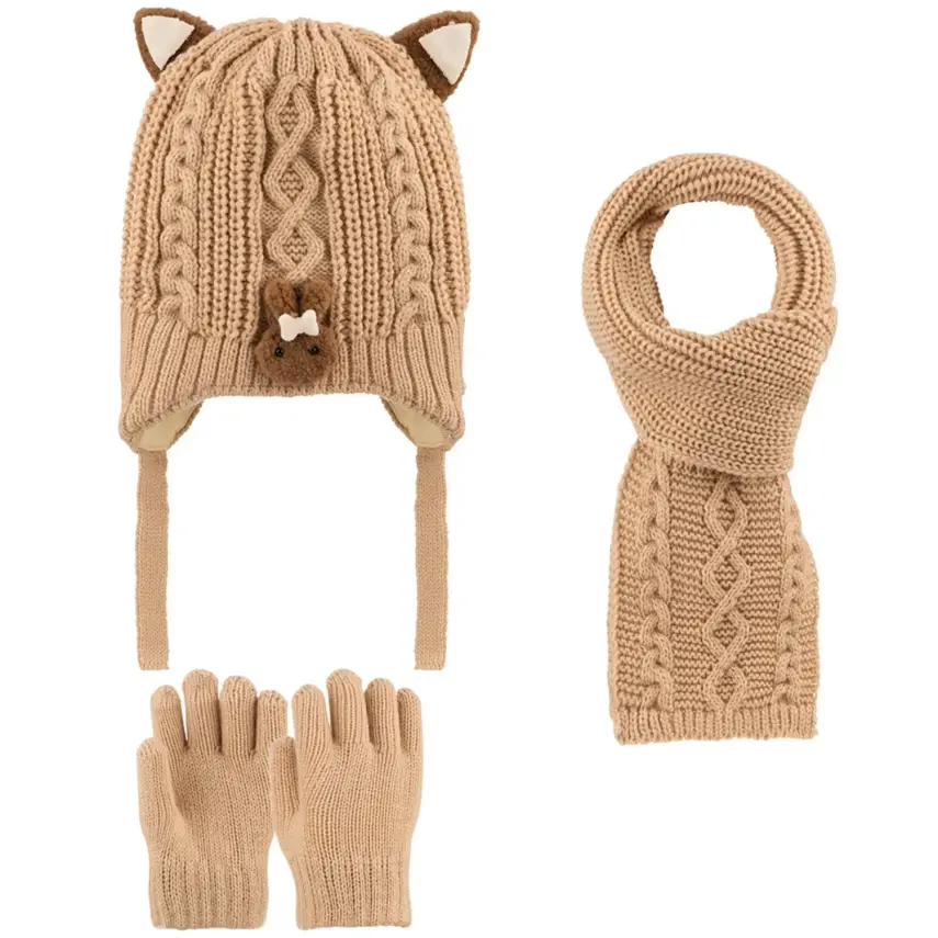 Kitti Eldiven Atkı Bere Takım 1-4 Yaş Bej  - 1