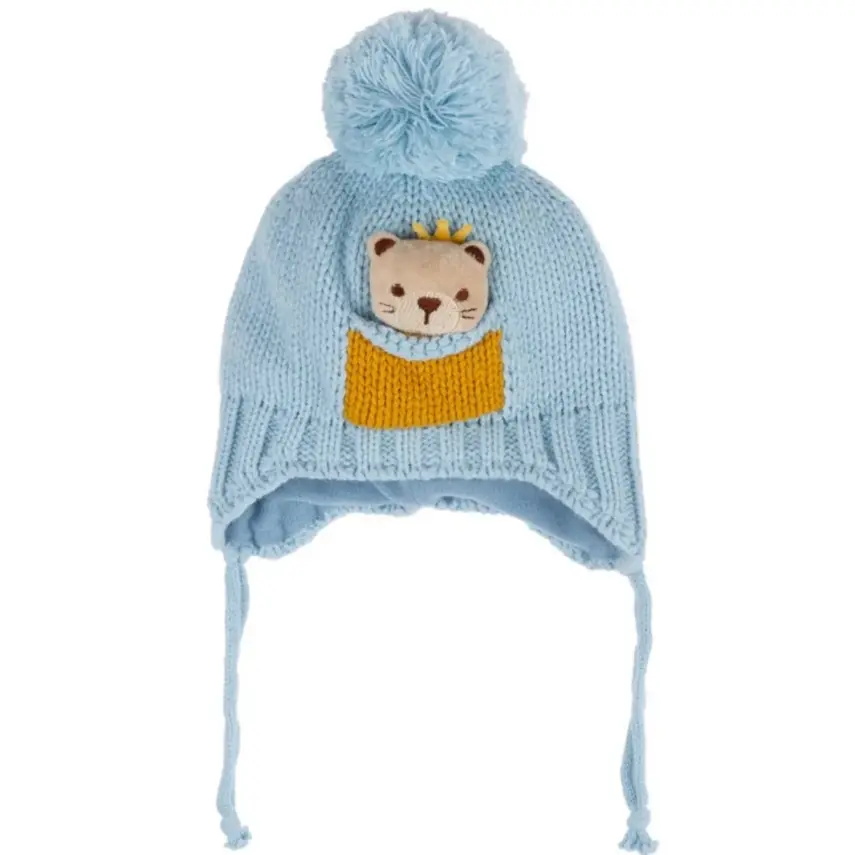 Kitti Erkek Bebek Eldiven Atkı Bere Takım 0-18 Ay Açık Mavi - 2