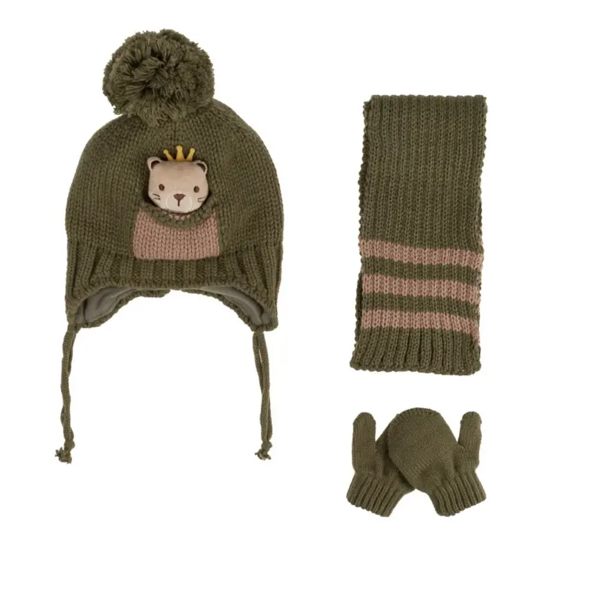 Kitti Erkek Bebek Eldiven Atkı Bere Takım 0-18 Ay Yeşil  - 1