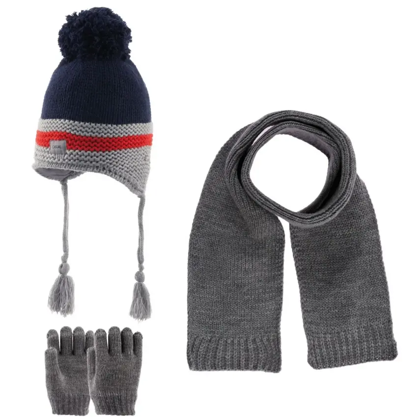 Kitti Erkek Bebek Eldiven Atkı Bere Takım Açık Gri - 1