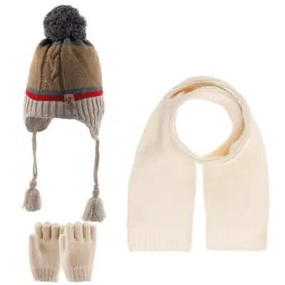 Kitti Erkek Bebek Eldiven Atkı Bere Takım Bej 1-4Yaş (1)