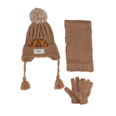 Kitti Erkek Çocuk Eldiven Atkı Bere Takım 1-4Yaş Açık Kahve