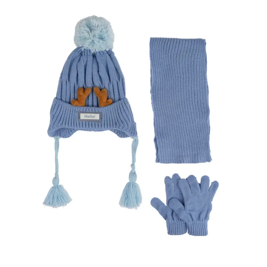 Kitti Erkek Çocuk Eldiven Atkı Bere Takım 1-4Yaş Açık Mavi  - 1