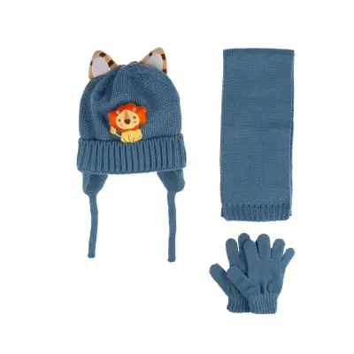 Kitti Erkek Çocuk  Eldiven Atkı Bere Takım 1-4Yaş Açık Petrol  