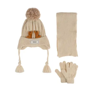 Kitti Erkek Çocuk Eldiven Atkı Bere Takım 1-4Yaş Beyaz