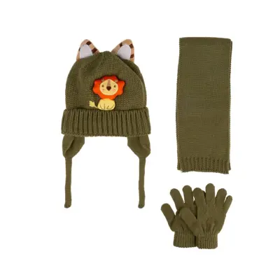 Kitti Erkek Çocuk Eldiven Atkı Bere Takım 1-4Yaş Yeşil 