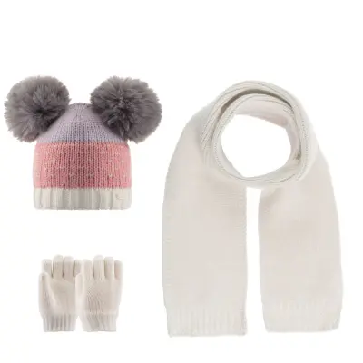 Kitti Kız Bebek Eldiven Atkı Bere Takım Açık Pembe